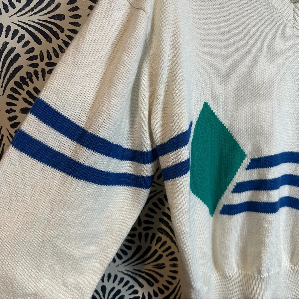 Vintage IZOD Club Black Lake Golf V Neck Stripe Diamond Sweater FLAWED R… - Picture 2 of 14